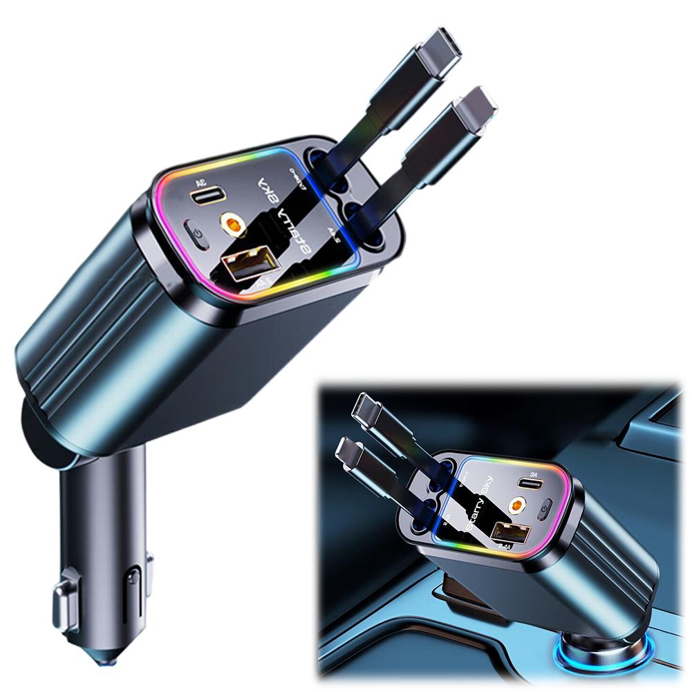 4 in 1 Retractable Car Charger with Starlight Roof Light