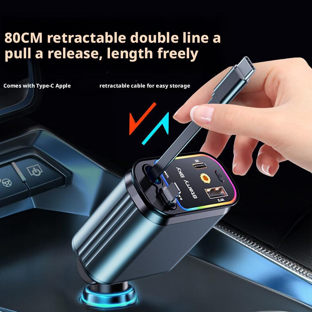 4 in 1 Retractable Car Charger with Starlight Roof Light