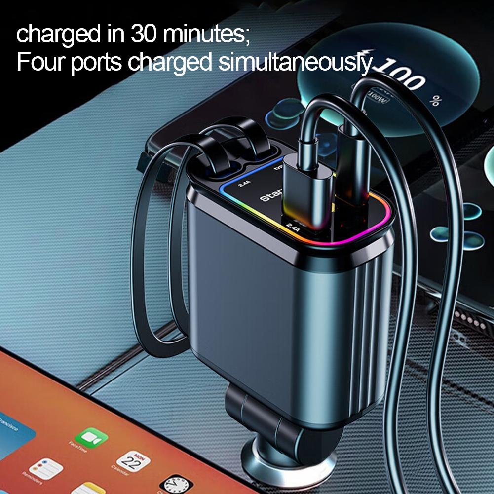4 in 1 Retractable Car Charger with Starlight Roof Light